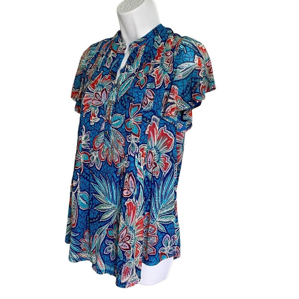 Ava & Grace Short Sleeve Quarter Button Lined Floral Top Women's Medium NEW - Picture 4 of 9